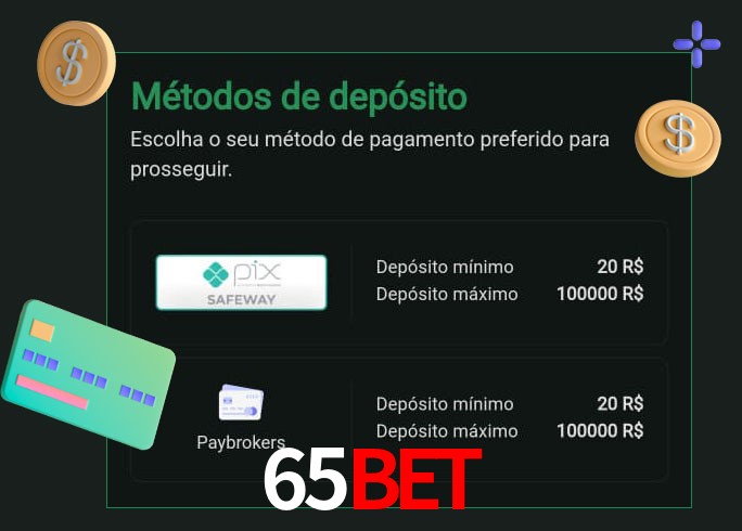 O cassino 65Bet oferece uma grande variedade de métodos de pagamento